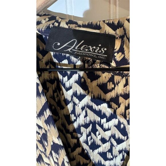 VTG Alexis Wrap Dress Size 4 80s Peplum Abstract Artsy Print Midi Retro Chic - Picture 8 of 8